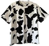 Falainetee Women's Short Sleeve Round Neck Colorblock Cow Print Summer Casual Oversized T Shirt Tee Tops, White, Medium