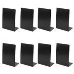 HEIHAK 8 Pack Black Metal Bookends, L Shape Book Ends with Non-Slip Pads Bookend Shelf for Home, Office and Library