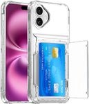 for iPhone 16 Plus Case with Card Holder (Store 4 Cards) Clear Wallet Case Anti-Yellow Anti-Scratch Heavy Duty Protective Shockproof Hidden Card Slot Phone Cover Case for iPhone 16 Plus,Clear