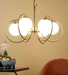 WOKE Metal Mid Century Modern 6 Light Chandelier Gold Plating Pendant Lighting Contemporary 6 Rings Glass Ball Hanging Ceiling Lamp Interior Bedroom Living Room Kitchen Decor Lighting Fixture