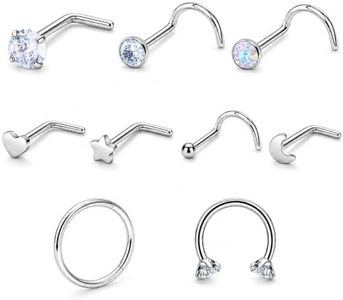 DGhera 20G Titanium Nose Rings for Women, 9-Piece Stud and Hoop Set