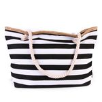 Beach Bag Waterproof Beach Bag for Women with Zipper Waterproof Beach Tote Bags,Canvas Stripe Rope Handles for Ladies Girls Summer Tote Bag Shoulder Bag Shopping Bag Travel Gym