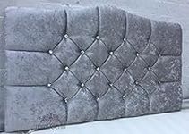 mm08enn Stylish 30" High Dewsbury Diamante Bed Headboard Finished In A Luxury Crushed Velvet Fabric (5ft King Size, Grey Silver)