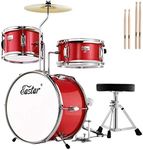 Kids Drum Kit Eastar, 3-Piece 14'' Drum Set with Adjustable Throne, Cymbal, Pedal & Two Pairs of Drumsticks, Junior Drum Set with Bass Tom Snare Drum, Metallic Red