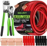 GearIT 8 Gauge CCA Ground Wire (25FT Each - Black and Red) All-in-One Kit: Crimping Tool, Cutter, 15 Lugs, and 20 Heat Shrink Wrap