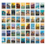 CodersParadise Glass Vintage 54 Pcs Travel Poster For Room Wall Decor, 4X6 In Self Adhesive Wall Collage Kit Posters For Girls, Boys, Teens, Wall Art