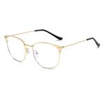 QECEPEI Retro Semi-rimless Round Blue Light Blocking Glasses Horn Rimmed Nerd Clear Lens Computer Gaming Eyeglasses Gold