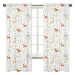 Sweet Jojo Designs 2-Piece Blue, Grey and White Woodland Deer Fox Bear Animal Toile Girl or Boy Bedroom Decor Window Treatment Panels