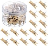 HQDeal Push Pins with Wooden Clips, 50 Pieces Thumbtacks Pushpins Paper Clips Clothespins for Cork Boards Notes Photos Display Wall Used in Offices Schools Public Place