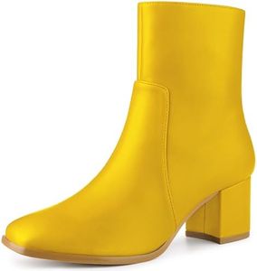 Allegra K Women's Square Toe Side Zip Block Heel Yellow Ankle Boots 9 M US