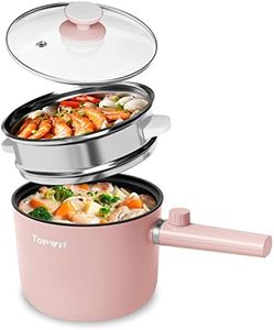 Topwit Electric Cooker with Steamer, 1.5L Ramen Cooker, Non-Stick Frying Pan, Cooking Pot for Pasta, BPA Free, Portable Pot with Dual Power Control, Over-Heating & Boil Dry Protection, Pink