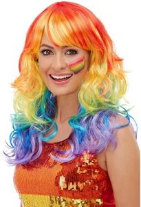 Smiffys 52026 Rainbow Glam Wig, Women, Multi-Colour