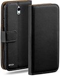 MoEx Flip Case for Huawei Ascend G610, Mobile Phone Case with Card Slot, 360-Degree Flip Case, Book Cover, Vegan Leather, Deep-Black