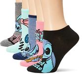 Disney Lilo & Stitch Women's 5 Pack No Show Socks, Black Assorted, 9-11