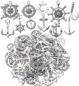 Nautical Charms Collection,100g (About 50pcs) Metal Alloy Nautical Anchor Charms Rudder Helm Ship Wheel Pendants Beads Charms Jewelry Making Accessories for DIY Necklace Bracelet - Silver