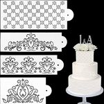 4 Pcs Cake Decorating Stencils, TACYKIBD Food Grade Baking Templates Spray Decoration & Painting Mold Tools, Plastic Cake Stencils for Buttercream Lace Fondant Wedding Birthday Decoration Supplies