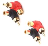[ 4 Pieces ] Right Angle Connector RCA Male Plug to RCA Female 90 Degree Elbow (2 Red, 2 Black)