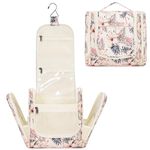 Large Hanging Toiletry Wash Bag Travel Makeup Cosmetic Organizer for Women (Beige Flamingo)