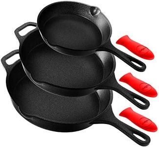 NutriChef Pre-Seasoned Cast Iron Skillet 3 Pieces Kitchen Frying Pan Nonstick Cookware Set w/Drip Spout, Silicone Handle, for Electric Stovetop, Glass Ceramic