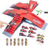 HMEEN Finger Skateboards Ramp Set, 6 in 1 Fingerboard Skatepark Deck with 6 Ramps, Fingerboard Half Pipe Ramp for Kids Adults Fingerboard Training Props Interactive Game, Red, 1810G