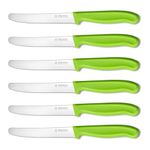 targzier Tomato Knife Set of 6,Serrated Kitchen Knives,Ultra Sharp Edge,Classic Stainless Steel Utility Knife,Wavy Edge Tomato Knives&Table Knives,Plastic Handle Dinner Knife,Dishwasher Safe(Green)