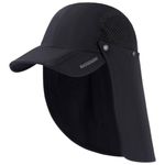 BASSDASH UPF 50+ Foldable Fishing Hat Baseball Cap with Removable Neck Flap Portable for Men Women Golf Hiking, Black With Foldable Brim, One Size