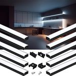 Tiianmai 10-Pack 3.3ft/1Meter Black U Shape LED Aluminum Channel System with Milky White Diffuser Cover,Mounting Clips and End Caps,Easy Cut and Installed Aluminum Profiles，U2040，8x17mm.