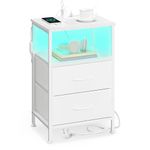 SONGMICS BELLAH Collection - Bedside Table with Charging Station, Side End Table with APP-Controlled Adjustable LED Lights, 1 Open Shelf and 2 Drawers, Bedroom, Cloud White and Snow White LGS302WH02