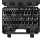 Reniteco 56-Piece 1/4" Drive Socket Set, SAE (5/32"-9/16") & Metric (4mm-15mm), Deep & Shallow, 72-Tooth Ratchet Wrench, Extension Bars, 3/8" F to 1/4" M Reducer, Universal Joint & Power Drill Adapter