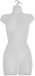 SSWBasics Female Mannequin Torso - Fits Women’s Sizes 5-10 - Molded, Shatterproof & Frosted Body Mannequin with Hook - Hollow Shell, Flat Back Torso Form for Women's Fashion Clothing Display - Ideal