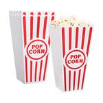 NOVELTY PLACE Plastic Red & White Striped Classic Popcorn Containers for Movie Night - 7.8" Tall x 3.8" Square (4 Pack)