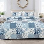 Rugs Inn Patchwork Floral Bedspread Quilted Cotton Bed Throw Classical Vintage Look Reversible Bedspread Double Bed Throw Lightweight Quilt Coverlet Bedspread -ICE BLUE FLORAL(Des 6)