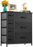 YITAHOME Dresser with 7 Storage Drawers- Fabric Storage Tower, Organizer Dresser for Living Room, Hallway, Closets- Sturdy Steel Frame, Wooden Top& Easy Pull Fabric Bins (Black/Grey)