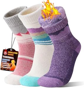 MOGGEI Heated Thermal Socks for Men Women Winter Warm Thick Insulated Ski Boot Work Cabin Socks Gifts Stocking Stuffers 3 Pairs(Pink/White/Purple,L)