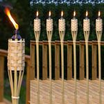 150cm Bamboo Tiki Torches Pack of 6. Extra Tall 150cm Bamboo Tiki Torches with Large 500ml lamp Oil Canister. Outdoor Lighting, Ideal for Outdoor Parties and Events, and Keep pests & Bugs at Bay!