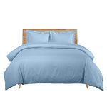 sheetsnthings Stripes Blue 600 Thread Count King/California King Size 3PC Duvet Cover Set 100% Egyptian Cotton with button enclosure