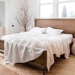 BISELINA Linen Sheet French Flax Flat Sheet 55% Euro Linen 45% Cotton Basic Style Solid Color Soft Breathable Farmhouse Top Sheet (Queen, White)