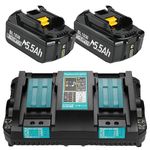 2 x 18V 5.5Ah BL1850 Batteries + 6A DC18RD Dual Port Charger Compatible with Makita Battery 14.4V-18V BL1850 BL1830 BL1860 BL1840 and DC18RD DC18RC DC18SF DC18RCT DC18RF Charger