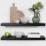 Homeforia Black Floating Shelves 30 Inches Long, Premium Solid Wood, Long Black Floating Shelves for Living Room, Heavy Duty Bracket, 30 x 6.5 x 1.75 inch, Set of 2