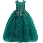 Weileenice Lace Flower Girl Dress Dark Green 12-13 Junior Bridesmaid Pageant Reception Birthday Party Prom Costume Sequins Tulle Kids Recital Quinceanera Long Dresses Christmas Gala Evening Princess