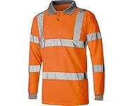 Hi Viz VIS High Visibility Polo Shirt Reflective Tape Safety Security Work Button T-Shirt S-5XL (Orange Long Sleeves, XL)