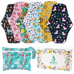 PHOGARY Reusable Menstrual Pads, Bamboo Cloth Pads for Heavy Flow with Wet Bag, Large Sanitary Pads Set with Wings for Women, Washable Overnight Cloth Panty Liners Period Pads(7 in 1, Style I)