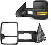 AUTOSAVER88 Towing Mirrors Compatible with 2014-2018 Chevy Silverado GMC Sierra 1500 2500HD 3500HD, LED Tube Turn Signal Light Power Heated Telescoping Tow Mirrors Pair Set-Black