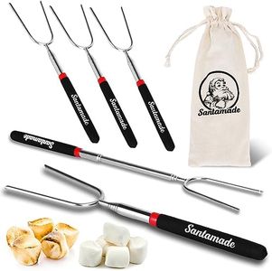 SANTAMADE Marshmallow Roasting Sticks Set of 5 -Telescoping Long Smores Sticks for Fire Pit, Hot Dog Sticks for Campfire Grill Bonfire Party Supplies -With Santa Storage Sack
