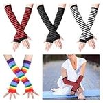 Arm Warmers,8 PCS Wrist Warmers,Stretchy Arm Warmer,Arm Warmers Womens,Knitted Long Fingerless Gloves With Finger Holes for Women,Arm Warmers Y2K for Women Girls,Colored Stripes,4 Pairs