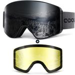 Odoland Ski Goggles Set with Detachable Magnetic Lens, Frameless Interchangeable Lens for Cloudy or Sunny, Anti-Fog UV Protection Men Women Snow Goggles for Skating Skiing and Snowboard