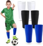 Boyiee 3 Pairs Kids Soccer Shin Guard Socks Breathable Calf Shin Guard Covers Shin Guard Holders Soccer Socks with Pockets(White, Black, Blue,Small)