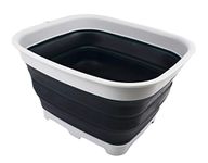 SAMMART 15L Collapsible Dishpan with Draining Plug - Foldable Washing Basin - Portable Dish Washing Tub - Space Saving Kitchen Storage Tray (Grey/Slate Grey)