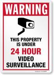 SmartSign 14 x 10 inch “Warning - Property Under 24 Hour Video Surveillance” Metal Sign with Camera Symbol, 40 mil Laminated Rustproof Aluminum, Red, Black and White