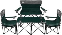 LANMOUNTAIN 4 Piece Portable Camping Chair Set,Folding Lawn Chair Set with Table,Cup Holder,Outdoor Heavy Duty Comfy Chairs,Loveseat Chair Perfect for Family Hiking,Picnics and Beach Trips,Dark Green